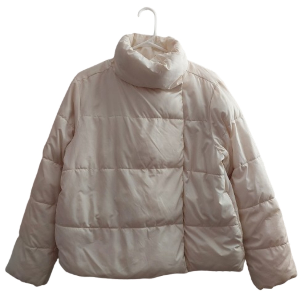 Funnel Neck Cream Quilted Puffer Jacket Size XS